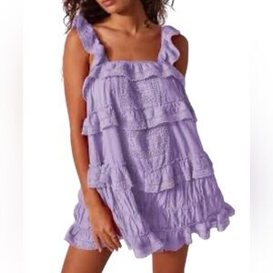 Gacaky cottagecore purple lavender sundress romper lace  ruffles Size S